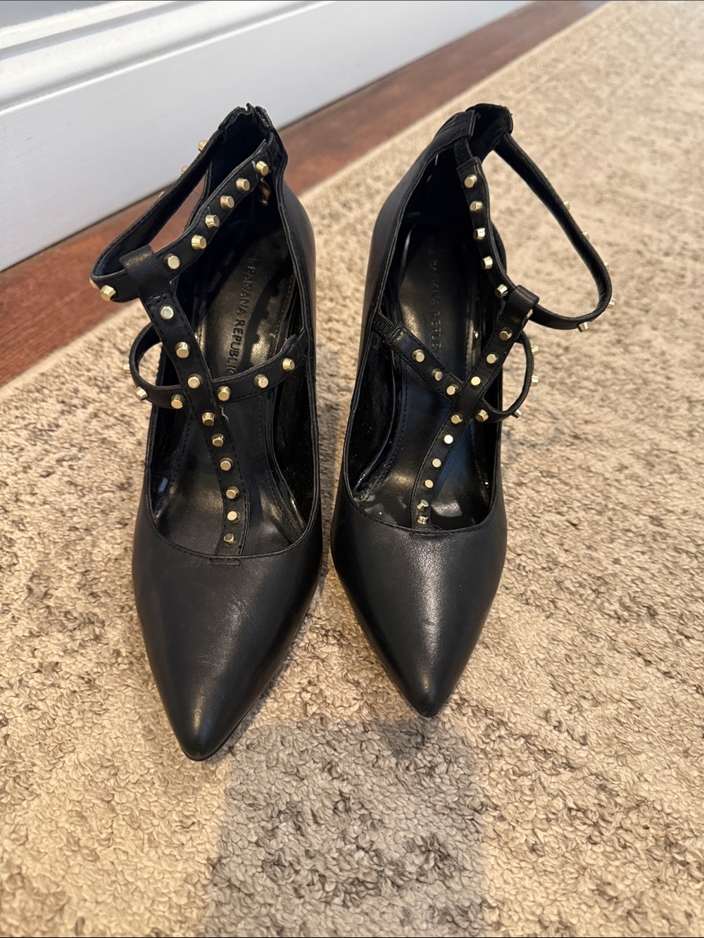 Banana Republic Black Pointed-Toe Studded T-Strap Pumps